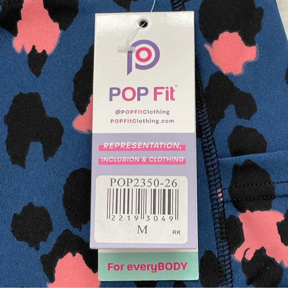 POP Fit Leggings Navy Blue Leopard Print Pockets Workout Gym Yoga Medium - Picture 7 of 9